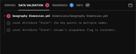 The Model Validator, with the Data Validation tab selected.
