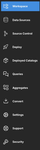 The main navigation bar, with the Workspace icon highlighted.