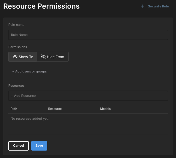 A new security rule on the Resource Permissions tab.