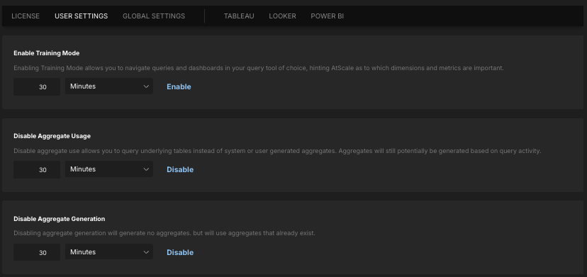The User Settings tab of the Settings page.