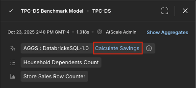The query details panel, with the Calculate Savings link highlighted.